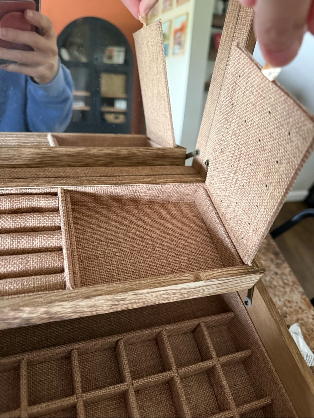 Wood Finish Jewelry Organizer Box with Mirror - Brown - Picture 4 of 8